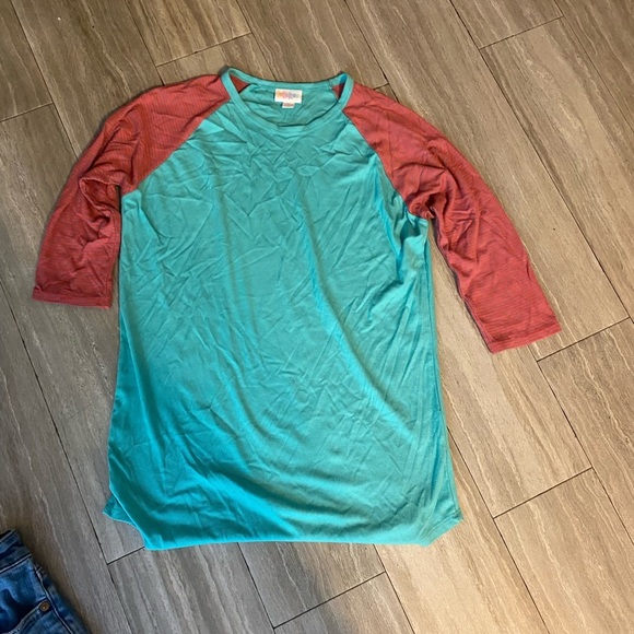 LLR LulaRoe Womens Randy Raglan Baseball Tee Half Sleeve Small Pink and Green - Picture 1 of 4